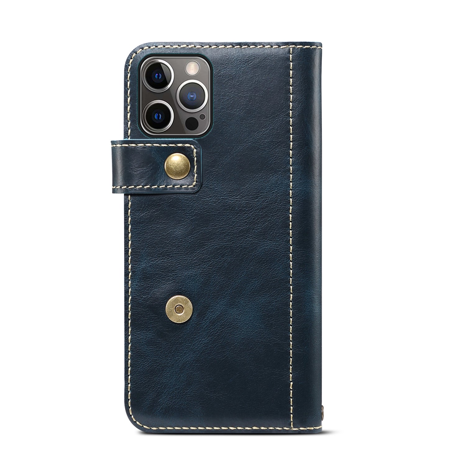 DENIOR Stand Wallet Design Cowhide Leather Full Protection Phone Cover Case for iPhone 13 Pro 6.1 inch