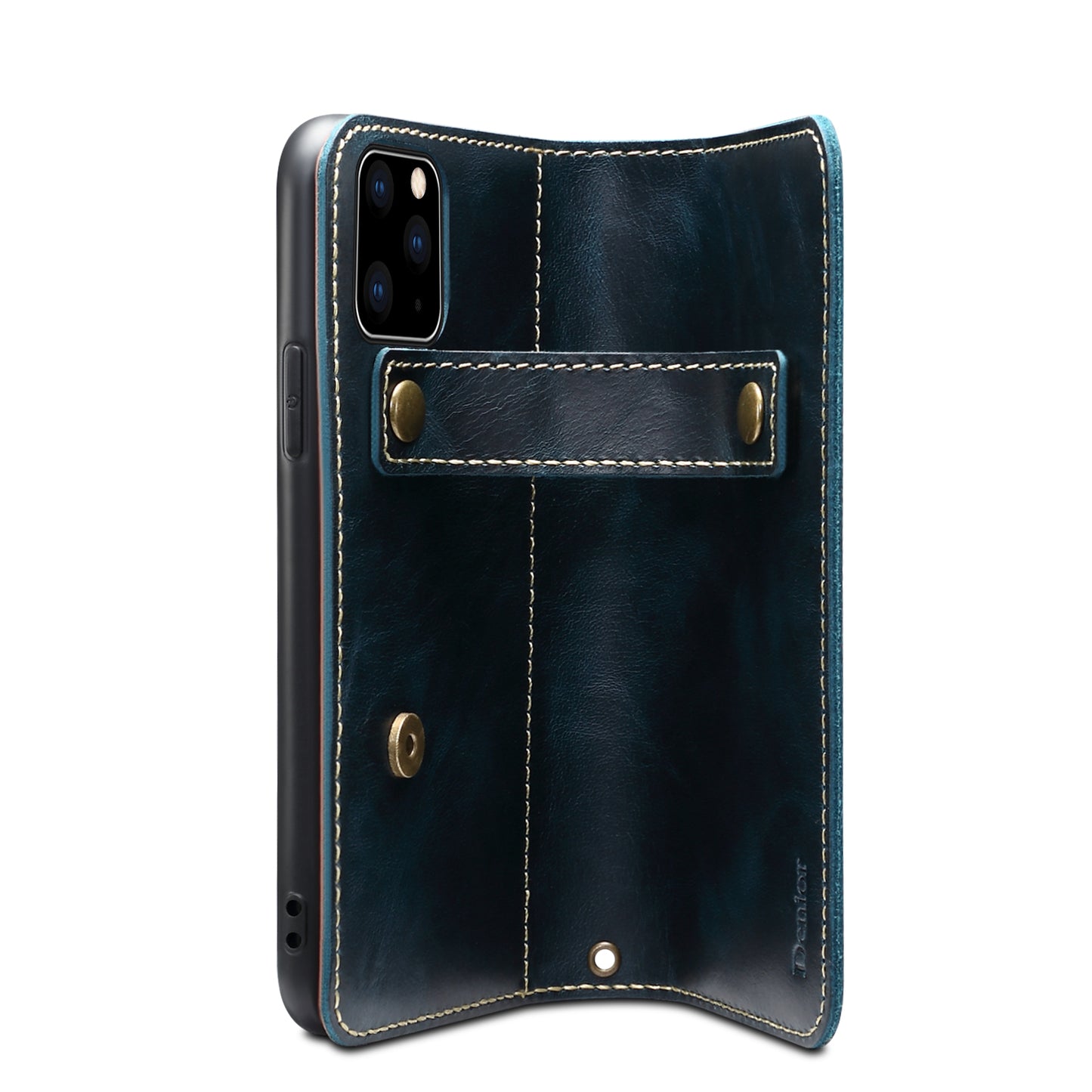DENIOR Stand Wallet Design Cowhide Leather Full Protection Phone Cover Case for iPhone 13 Pro 6.1 inch