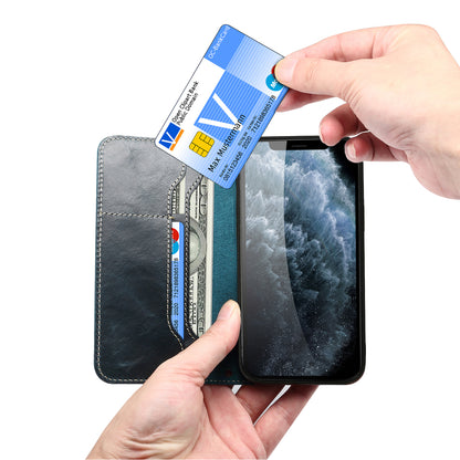 DENIOR Stand Wallet Design Cowhide Leather Full Protection Phone Cover Case for iPhone 13 Pro 6.1 inch