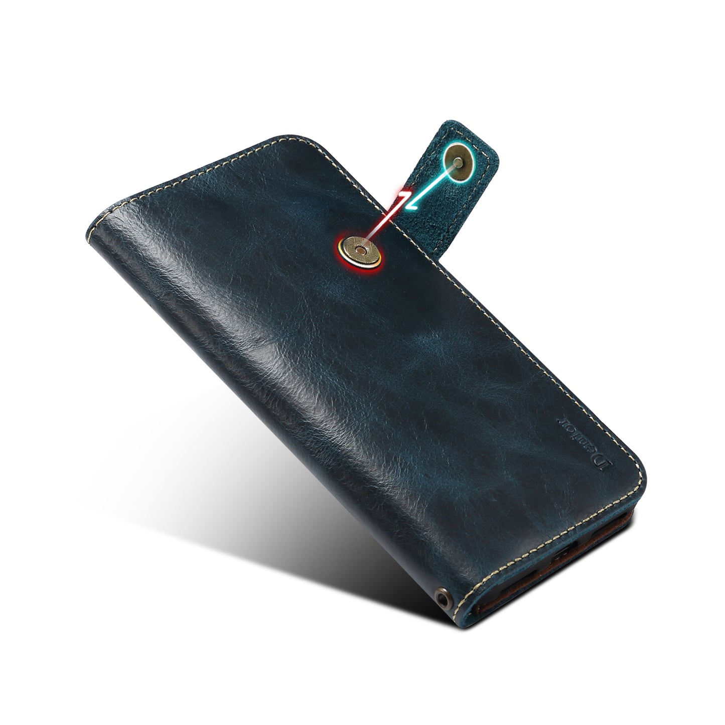 DENIOR Stand Wallet Design Cowhide Leather Full Protection Phone Cover Case for iPhone 13 Pro 6.1 inch