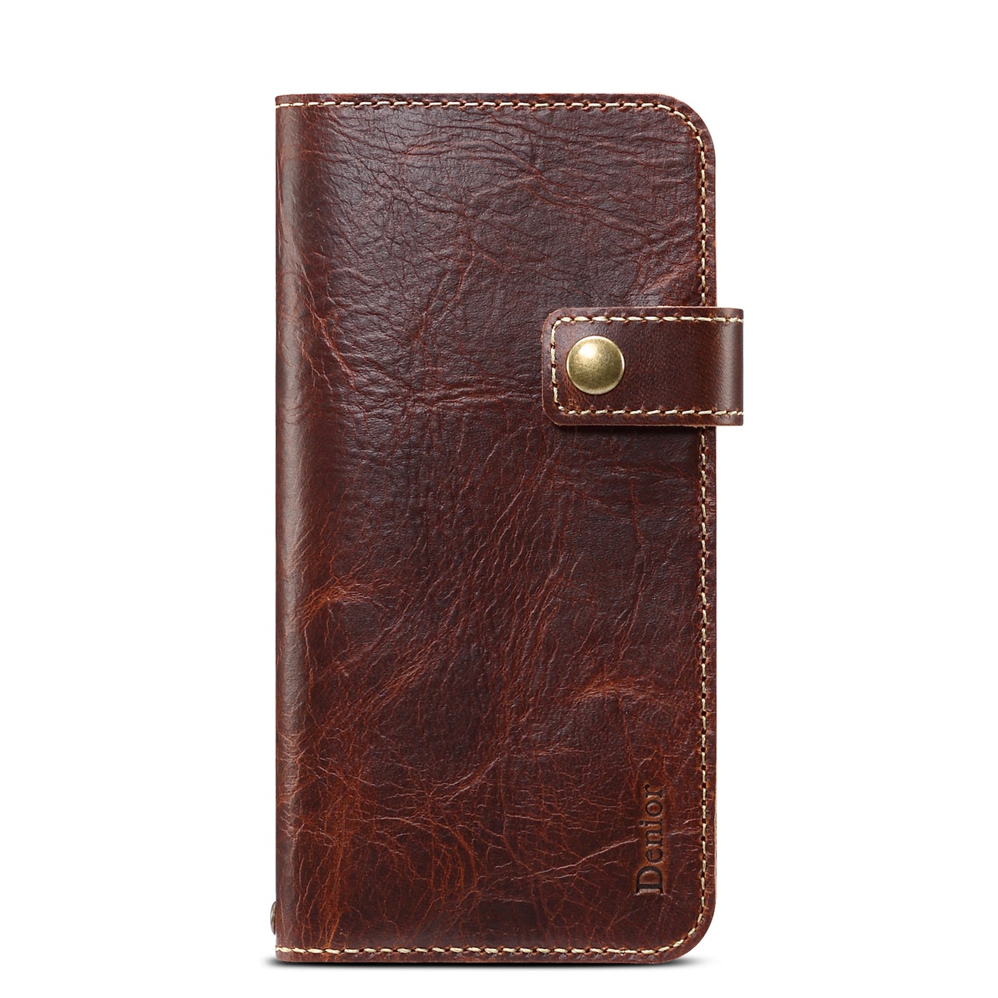 DENIOR Stand Wallet Design Cowhide Leather Full Protection Phone Cover Case for iPhone 13 Pro 6.1 inch