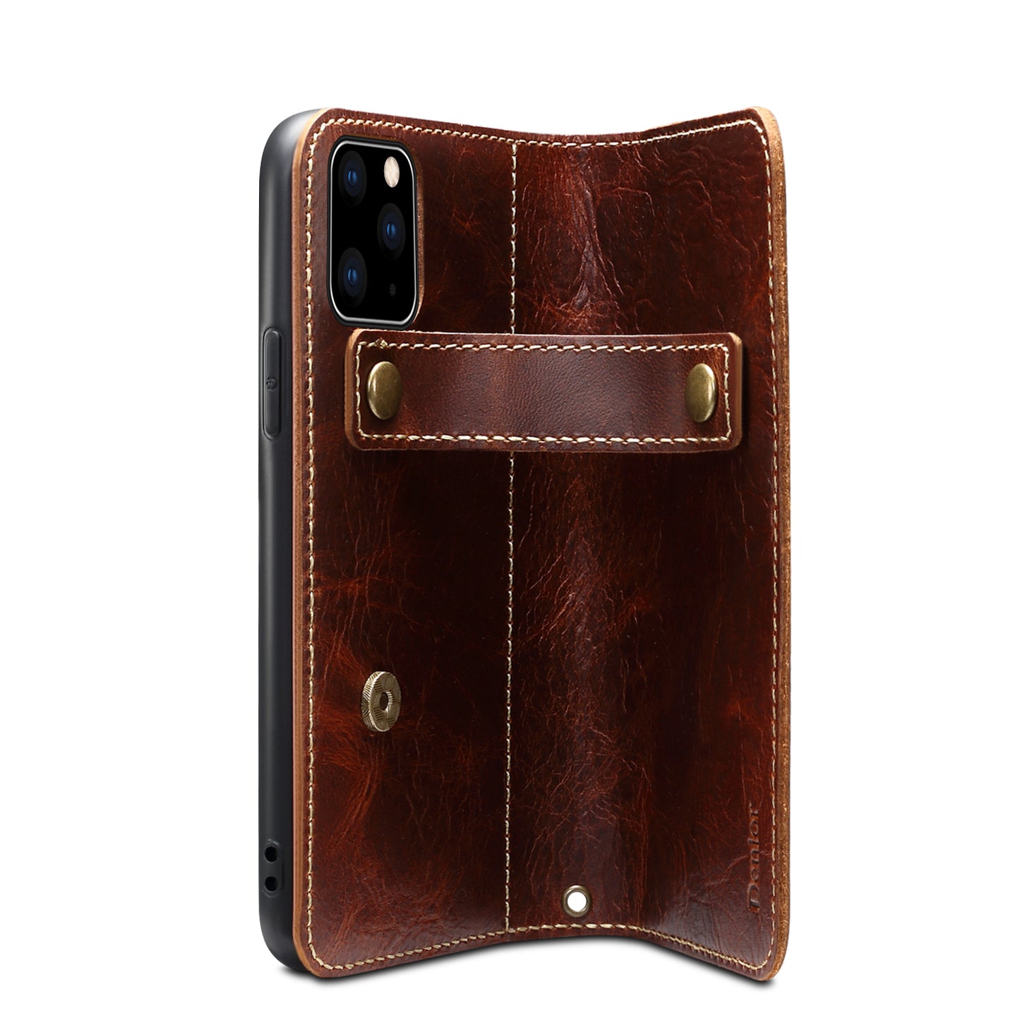 DENIOR Stand Wallet Design Cowhide Leather Full Protection Phone Cover Case for iPhone 13 Pro 6.1 inch