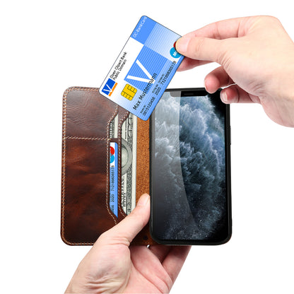 DENIOR Stand Wallet Design Cowhide Leather Full Protection Phone Cover Case for iPhone 13 Pro 6.1 inch