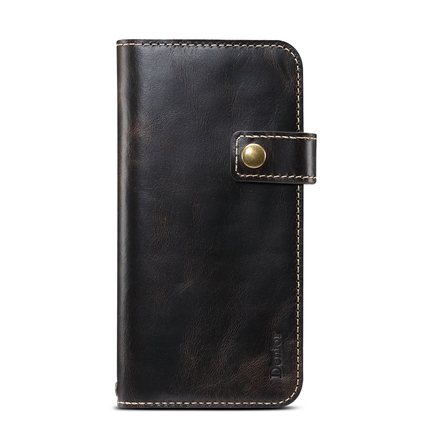 DENIOR Stand Wallet Design Cowhide Leather Full Protection Phone Cover Case for iPhone 13 Pro 6.1 inch