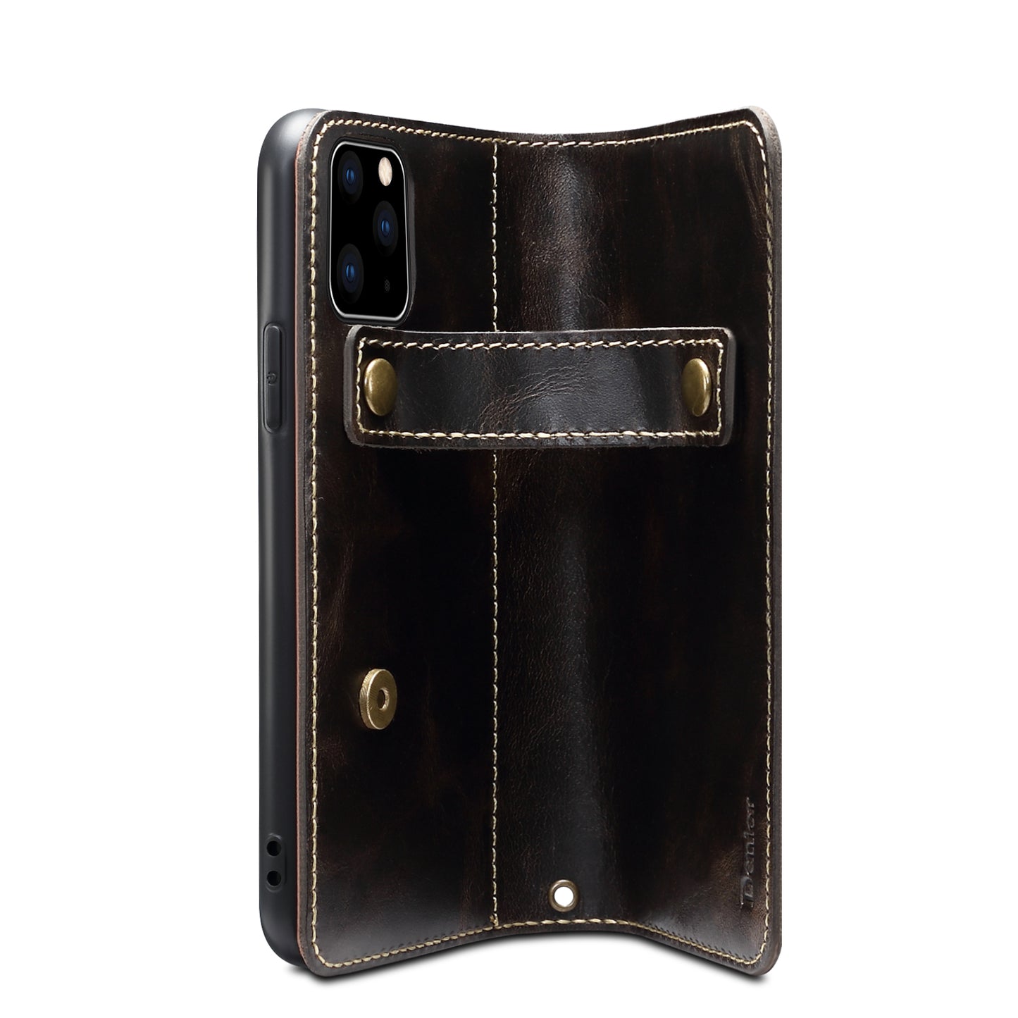 DENIOR Stand Wallet Design Cowhide Leather Full Protection Phone Cover Case for iPhone 13 Pro 6.1 inch