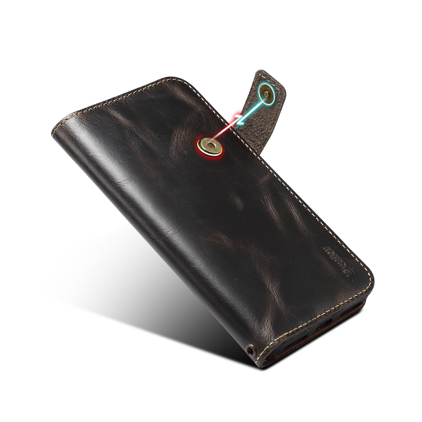 DENIOR Stand Wallet Design Cowhide Leather Full Protection Phone Cover Case for iPhone 13 Pro 6.1 inch
