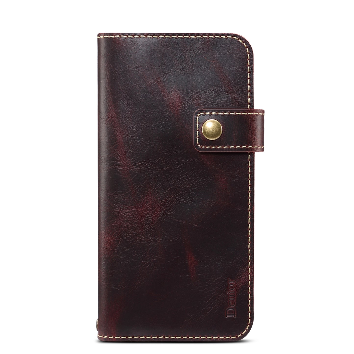 DENIOR Cowhide Leather Stand Wallet Protective Phone Cover Case with Magnetic Clasp Closure for iPhone 13 Pro Max 6.7 inch