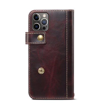 DENIOR Cowhide Leather Stand Wallet Protective Phone Cover Case with Magnetic Clasp Closure for iPhone 13 Pro Max 6.7 inch