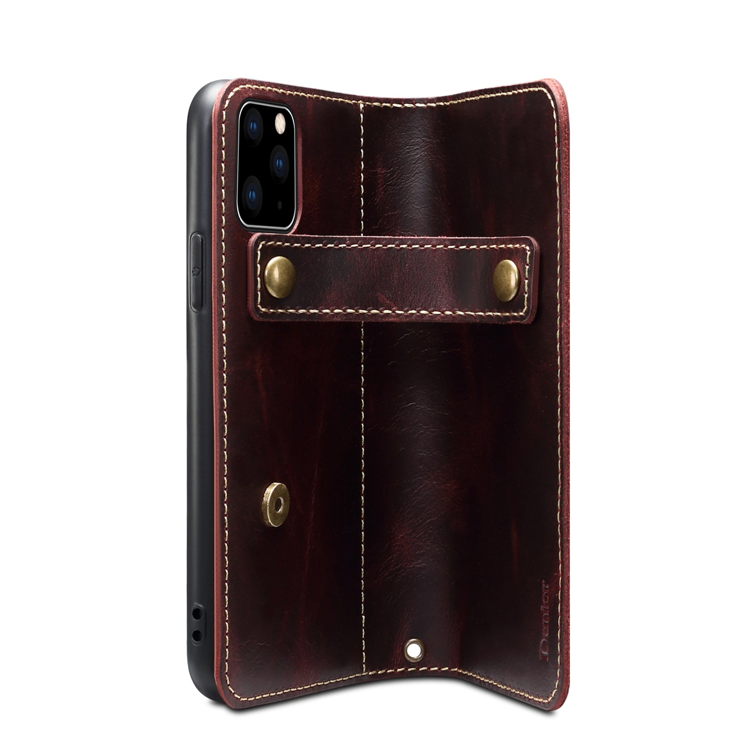 DENIOR Cowhide Leather Stand Wallet Protective Phone Cover Case with Magnetic Clasp Closure for iPhone 13 Pro Max 6.7 inch
