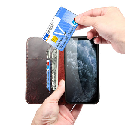 DENIOR Cowhide Leather Stand Wallet Protective Phone Cover Case with Magnetic Clasp Closure for iPhone 13 Pro Max 6.7 inch
