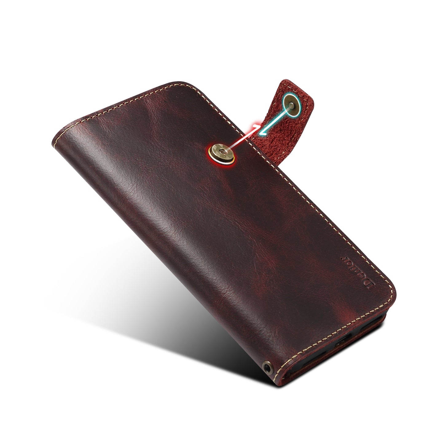 DENIOR Cowhide Leather Stand Wallet Protective Phone Cover Case with Magnetic Clasp Closure for iPhone 13 Pro Max 6.7 inch