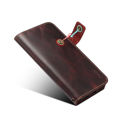 DENIOR Cowhide Leather Stand Wallet Protective Phone Cover Case with Magnetic Clasp Closure for iPhone 13 Pro Max 6.7 inch