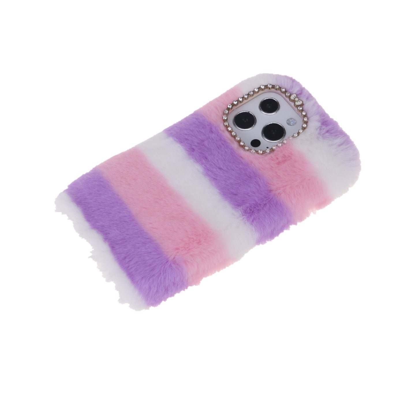 Rainbow Furry Fluffy Phone Case Soft TPU Back Cover with Bling Rhinestone for iPhone 13 Pro 6.1 inch