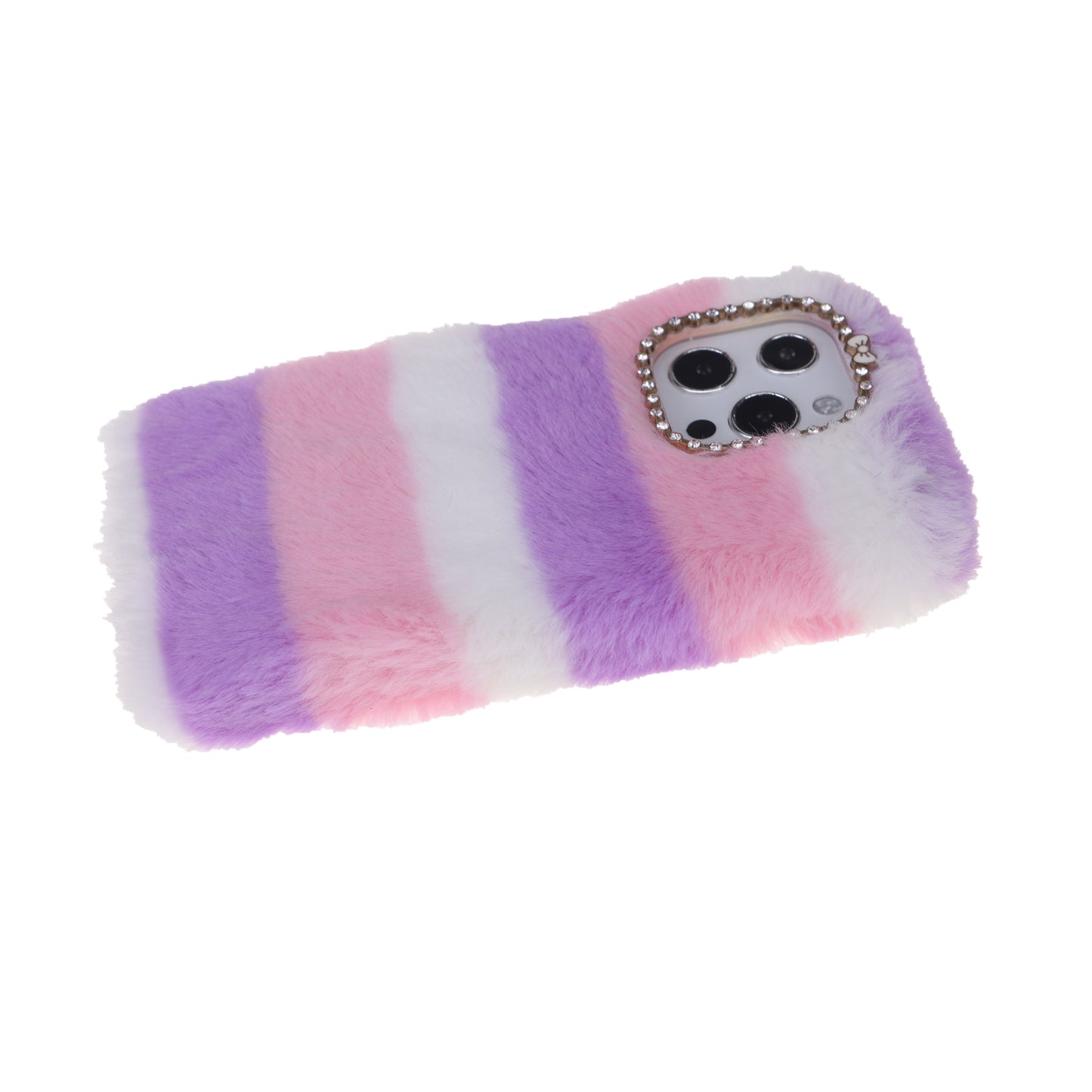 Rainbow Furry Fluffy Phone Case Soft TPU Back Cover with Bling Rhinestone for iPhone 13 Pro 6.1 inch