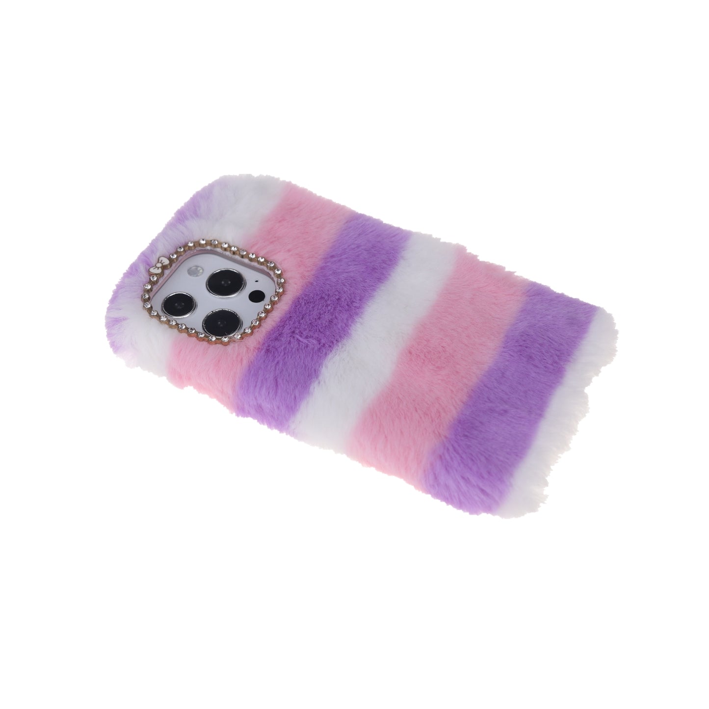 Rainbow Furry Fluffy Phone Case Soft TPU Back Cover with Bling Rhinestone for iPhone 13 Pro 6.1 inch