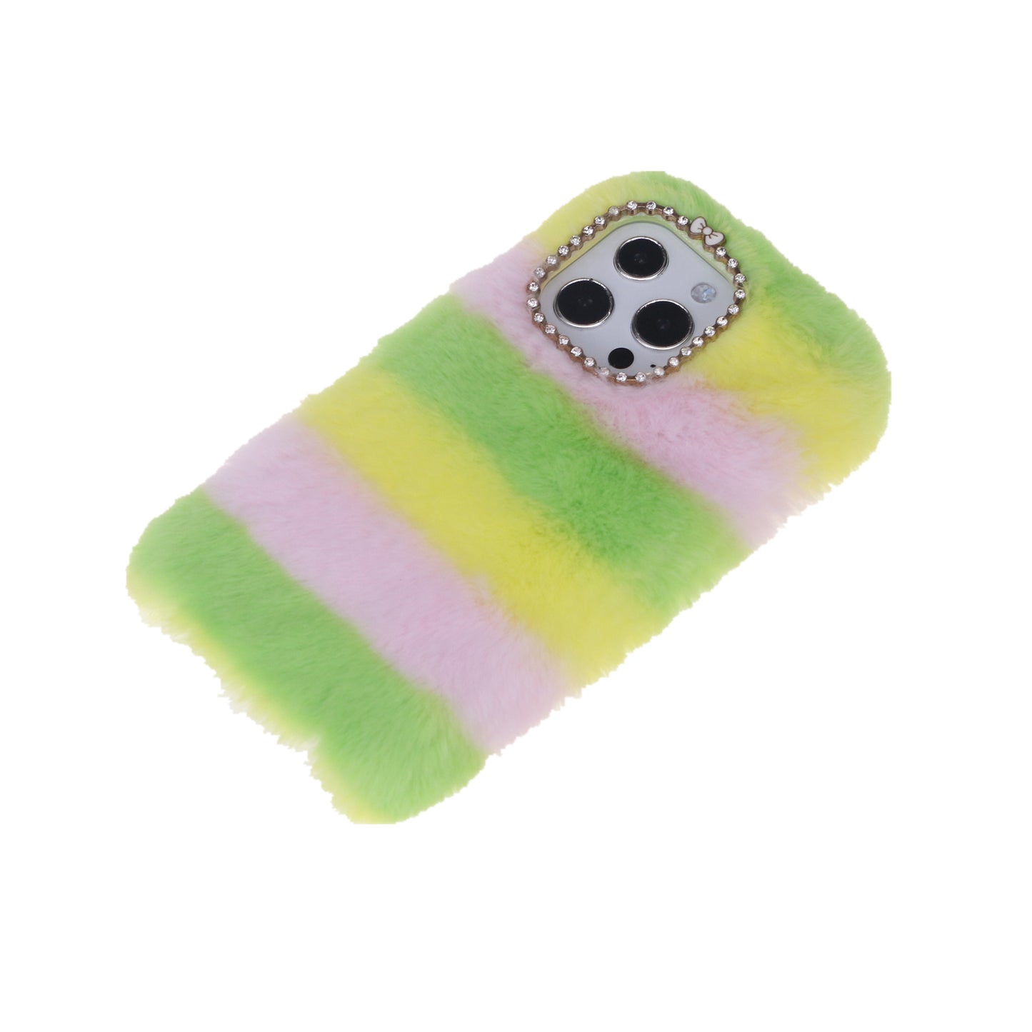 Rainbow Furry Fluffy Phone Case Soft TPU Back Cover with Bling Rhinestone for iPhone 13 Pro 6.1 inch