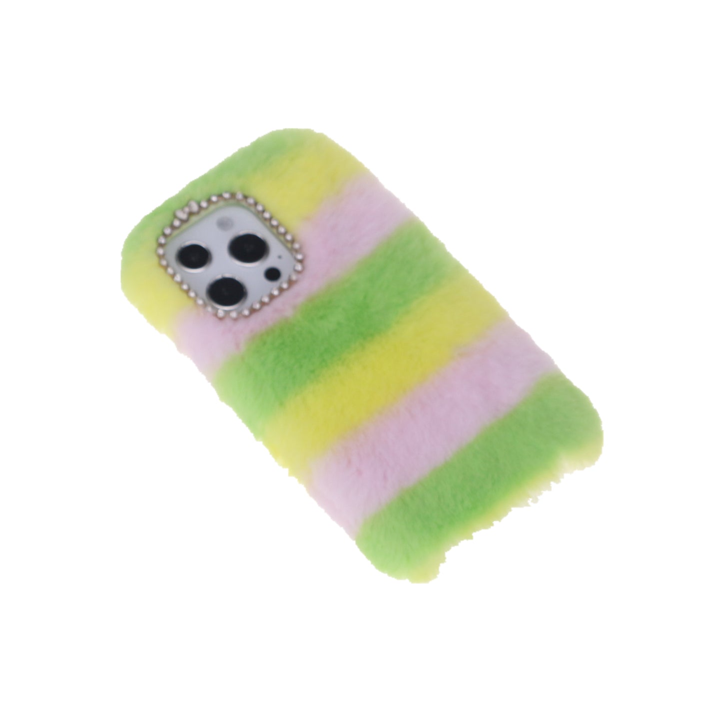 Rainbow Furry Fluffy Phone Case Soft TPU Back Cover with Bling Rhinestone for iPhone 13 Pro 6.1 inch