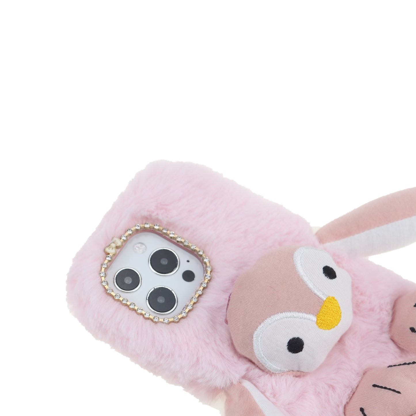 Cute Plush Cartoon Penguin Funny TPU Shell Warm Furry Shockproof Protective Cover with Bling Crystal Rhinestone Bow Knot for iPhone 13 Pro 6.1 inch