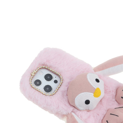 Cute Plush Cartoon Penguin Funny TPU Shell Warm Furry Shockproof Protective Cover with Bling Crystal Rhinestone Bow Knot for iPhone 13 Pro 6.1 inch