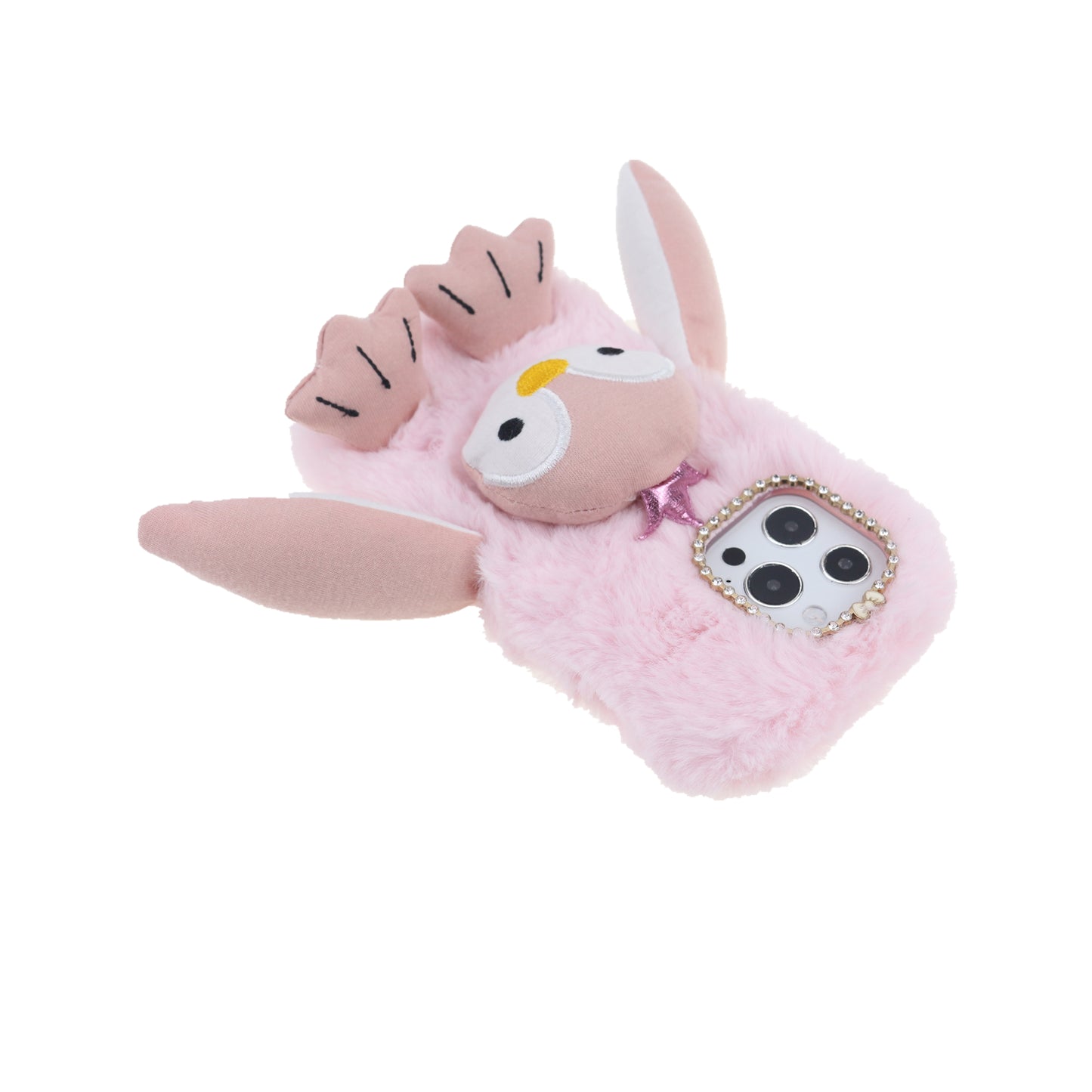 Cute Plush Cartoon Penguin Funny TPU Shell Warm Furry Shockproof Protective Cover with Bling Crystal Rhinestone Bow Knot for iPhone 13 Pro 6.1 inch