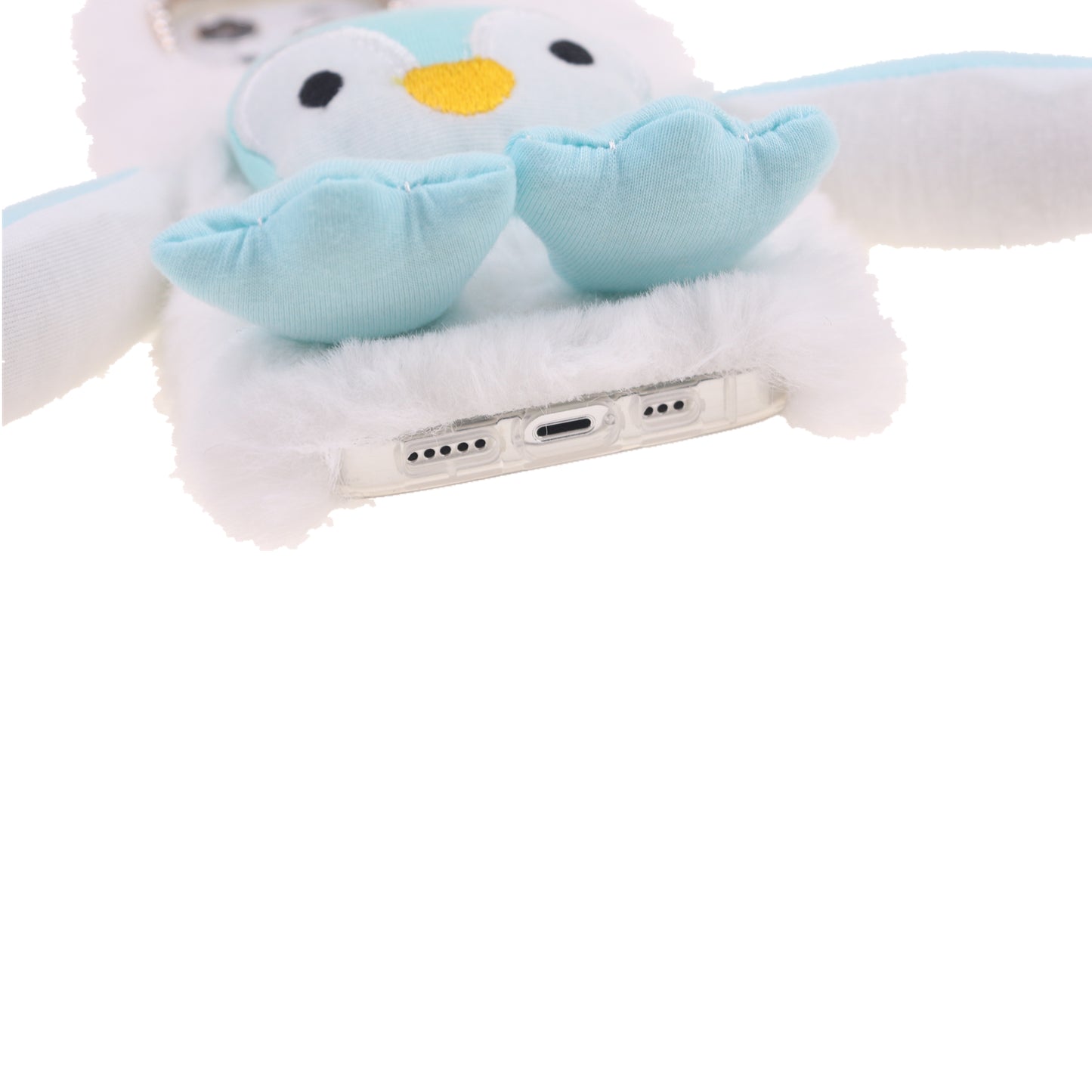 Cute Plush Cartoon Penguin Funny TPU Shell Warm Furry Shockproof Protective Cover with Bling Crystal Rhinestone Bow Knot for iPhone 13 Pro 6.1 inch
