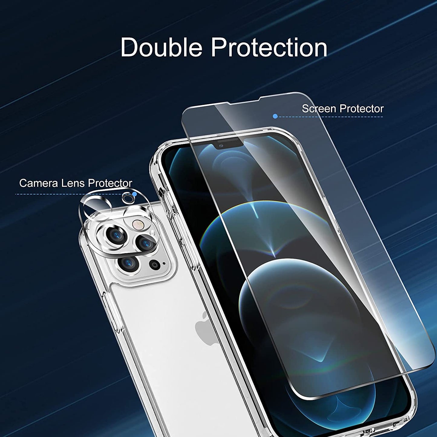 Transparent TPU Phone Case with Tempered Glass Screen Protector and Camera Lens Protector for iPhone 13 Pro Max 6.7 inch