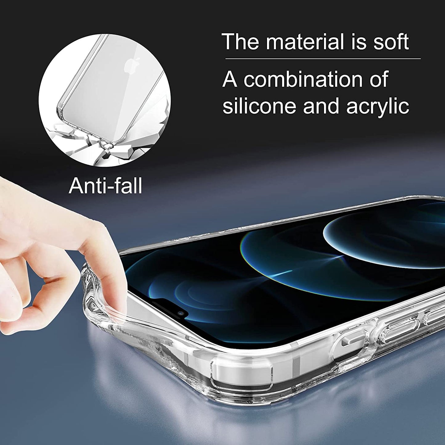 Transparent TPU Phone Case with Tempered Glass Screen Protector and Camera Lens Protector for iPhone 13 Pro Max 6.7 inch