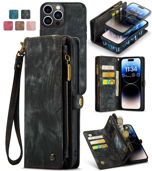 CASEME 008 Series Shock-Absorbed Detachable 2-in-1 Multi-function TPU + Split Leather Phone Wallet Stand Shell for iPhone 13 Pro Max 6.7 inch