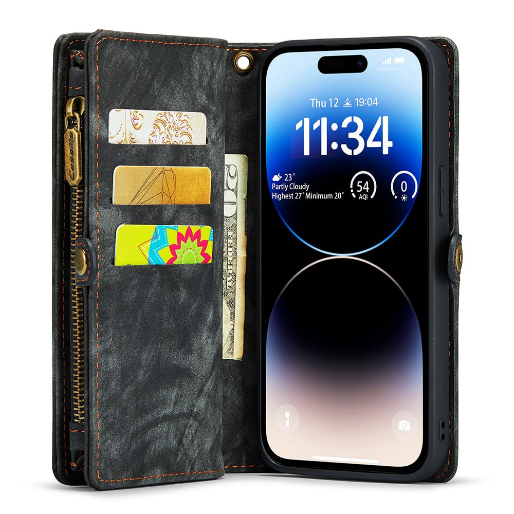 CASEME 008 Series Shock-Absorbed Detachable 2-in-1 Multi-function TPU + Split Leather Phone Wallet Stand Shell for iPhone 13 Pro Max 6.7 inch