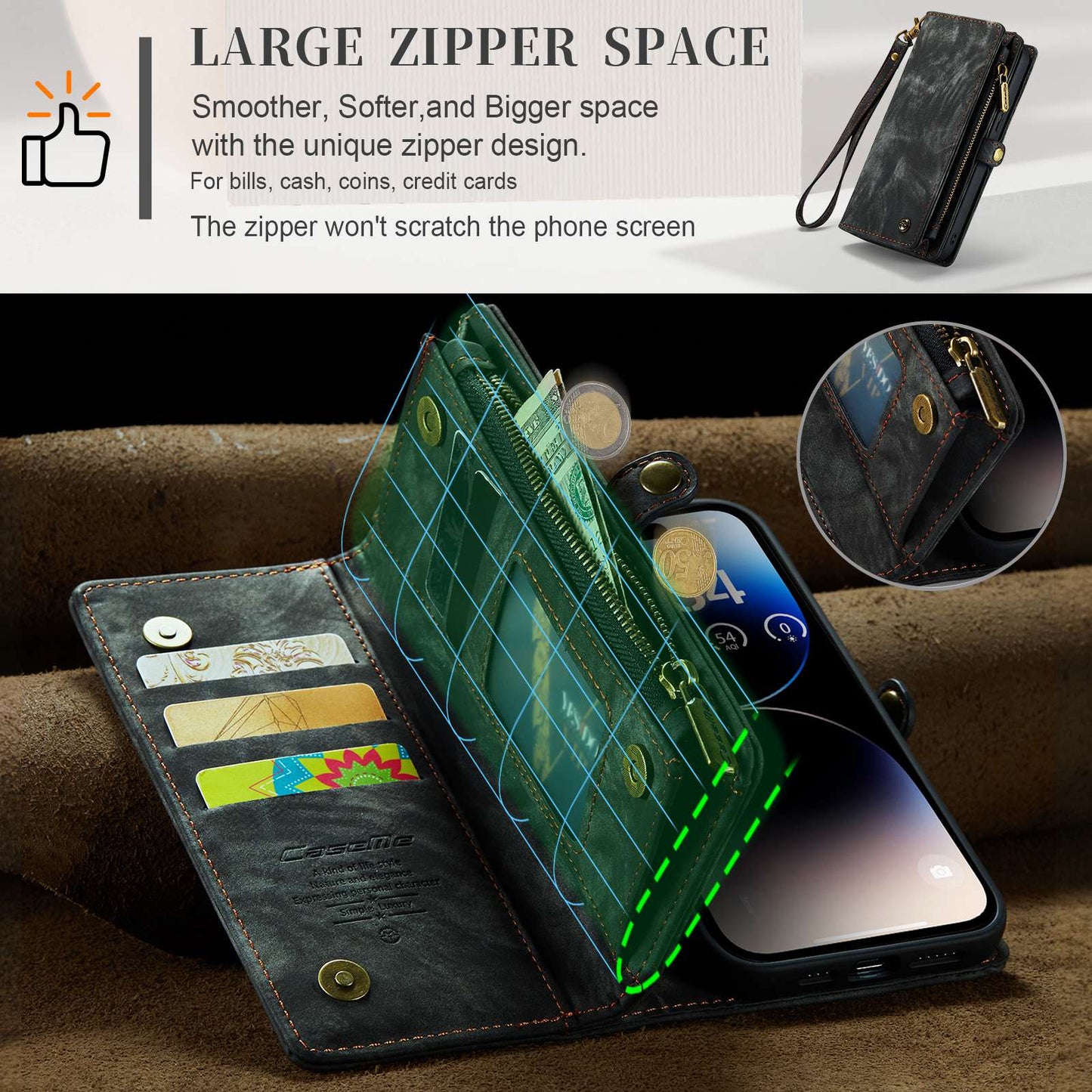 CASEME 008 Series Shock-Absorbed Detachable 2-in-1 Multi-function TPU + Split Leather Phone Wallet Stand Shell for iPhone 13 Pro Max 6.7 inch