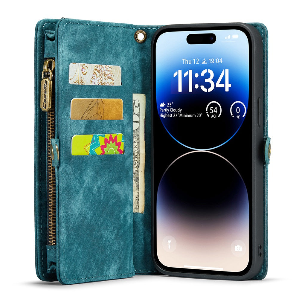 CASEME 008 Series Shock-Absorbed Detachable 2-in-1 Multi-function TPU + Split Leather Phone Wallet Stand Shell for iPhone 13 Pro Max 6.7 inch