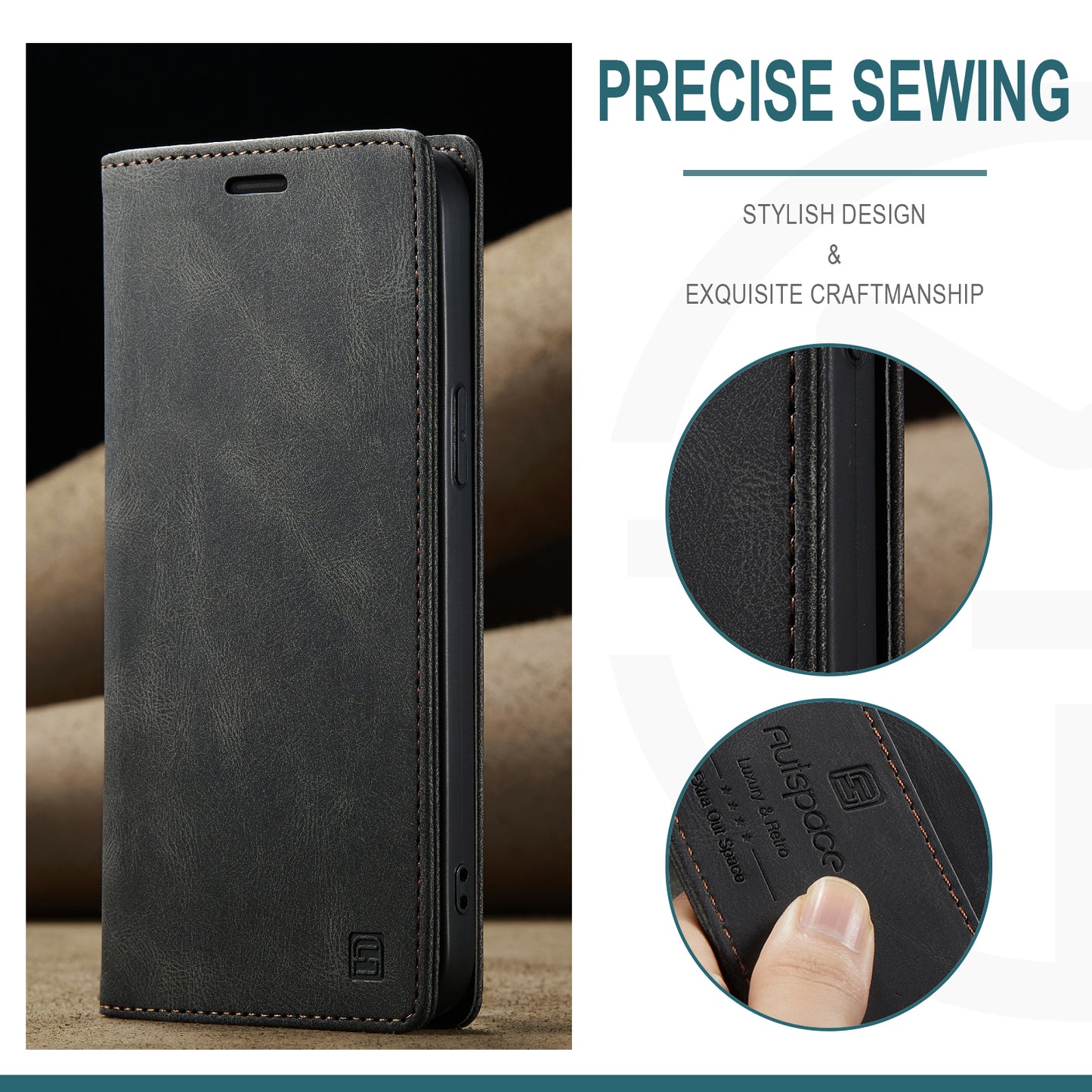 AUTSPACE A01 Series Retro Matte Leather Wallet Case with RFID Blocking Stand Flip Magnetic Cover for iPhone 13 Pro Max 6.7 inch