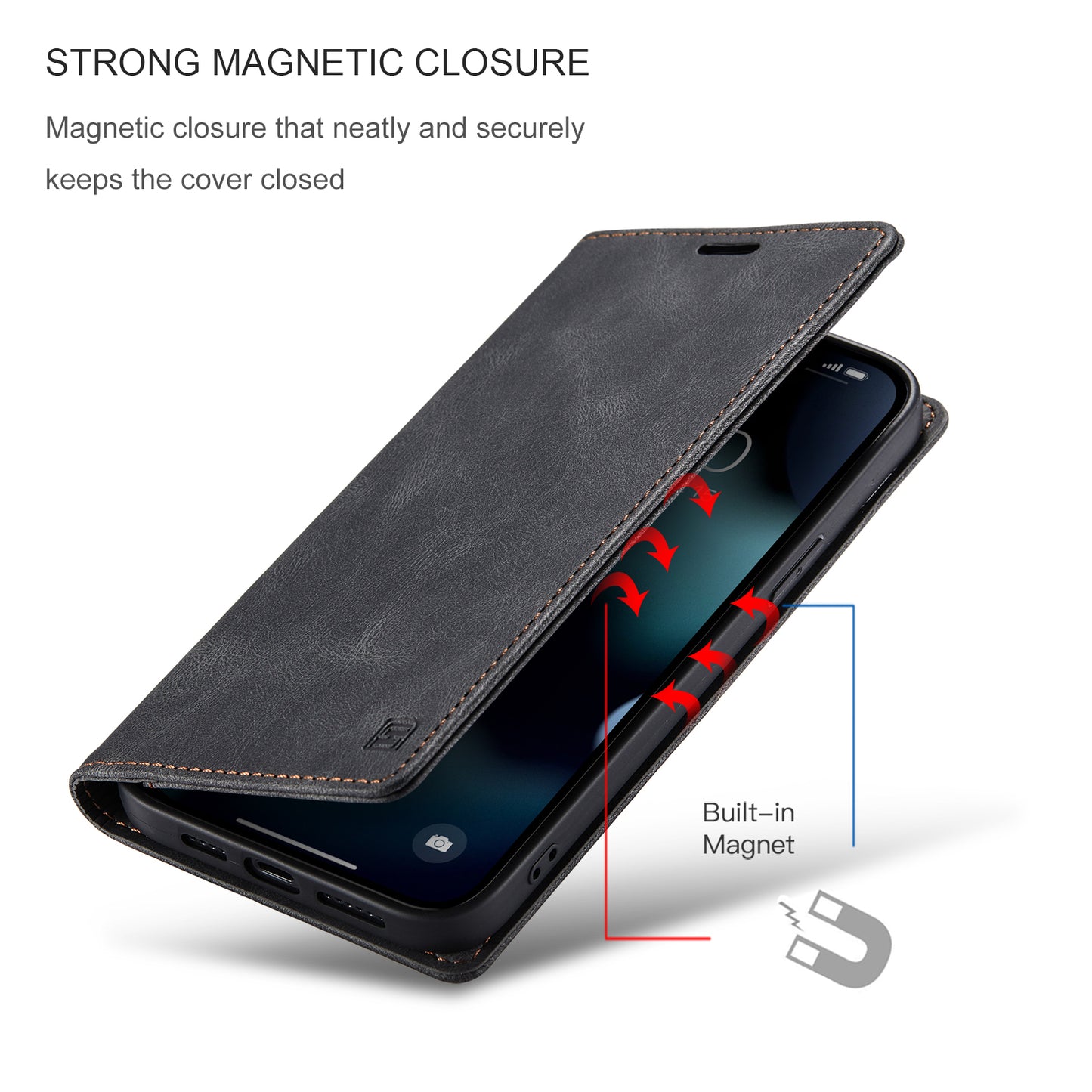 AUTSPACE A01 Series Retro Matte Leather Wallet Case with RFID Blocking Stand Flip Magnetic Cover for iPhone 13 Pro Max 6.7 inch