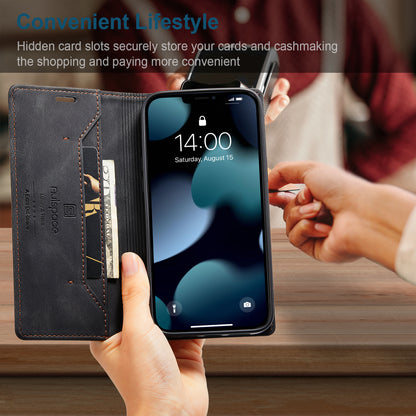 AUTSPACE A01 Series Retro Matte Leather Wallet Case with RFID Blocking Stand Flip Magnetic Cover for iPhone 13 Pro Max 6.7 inch