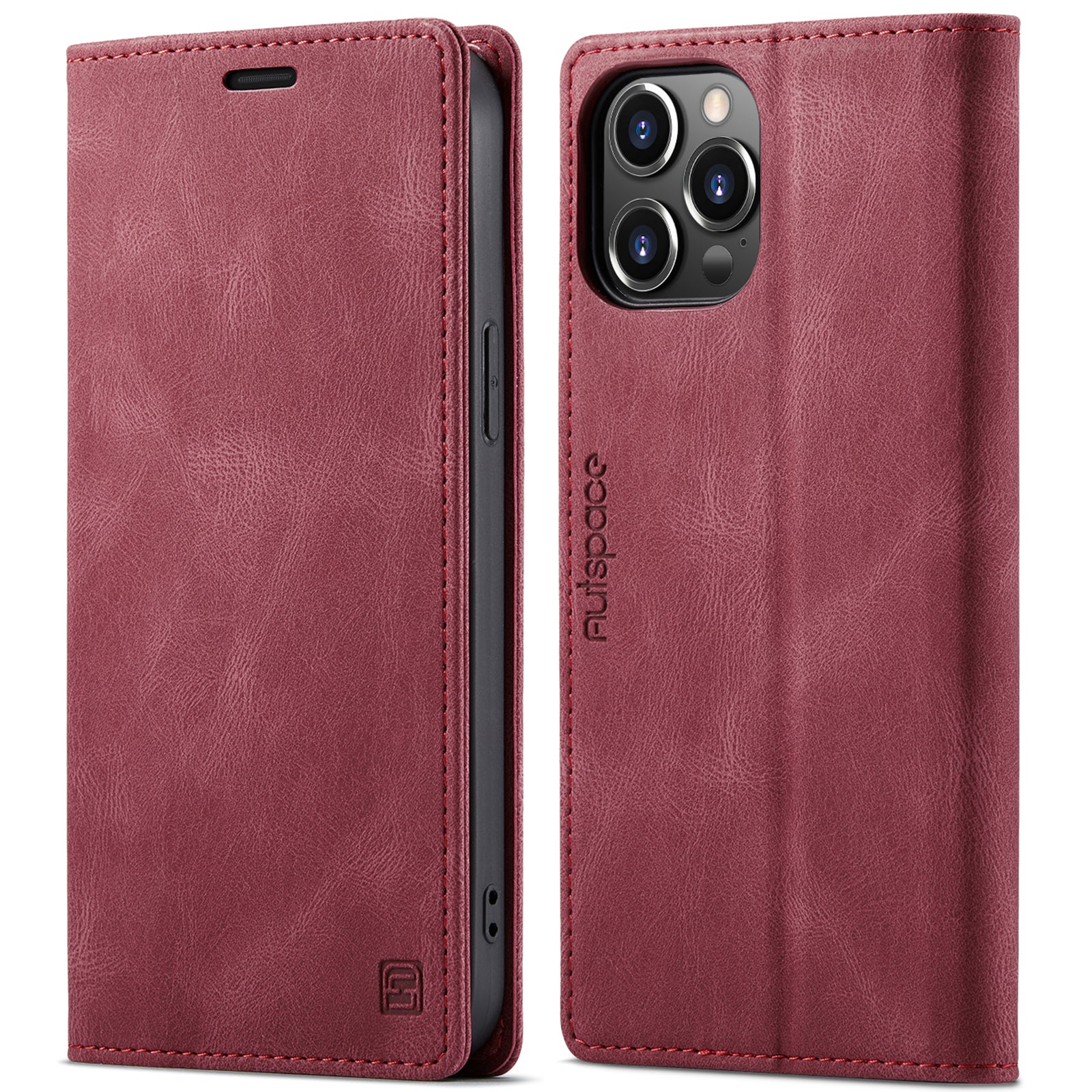 AUTSPACE A01 Series Retro Matte Leather Wallet Case with RFID Blocking Stand Flip Magnetic Cover for iPhone 13 Pro Max 6.7 inch
