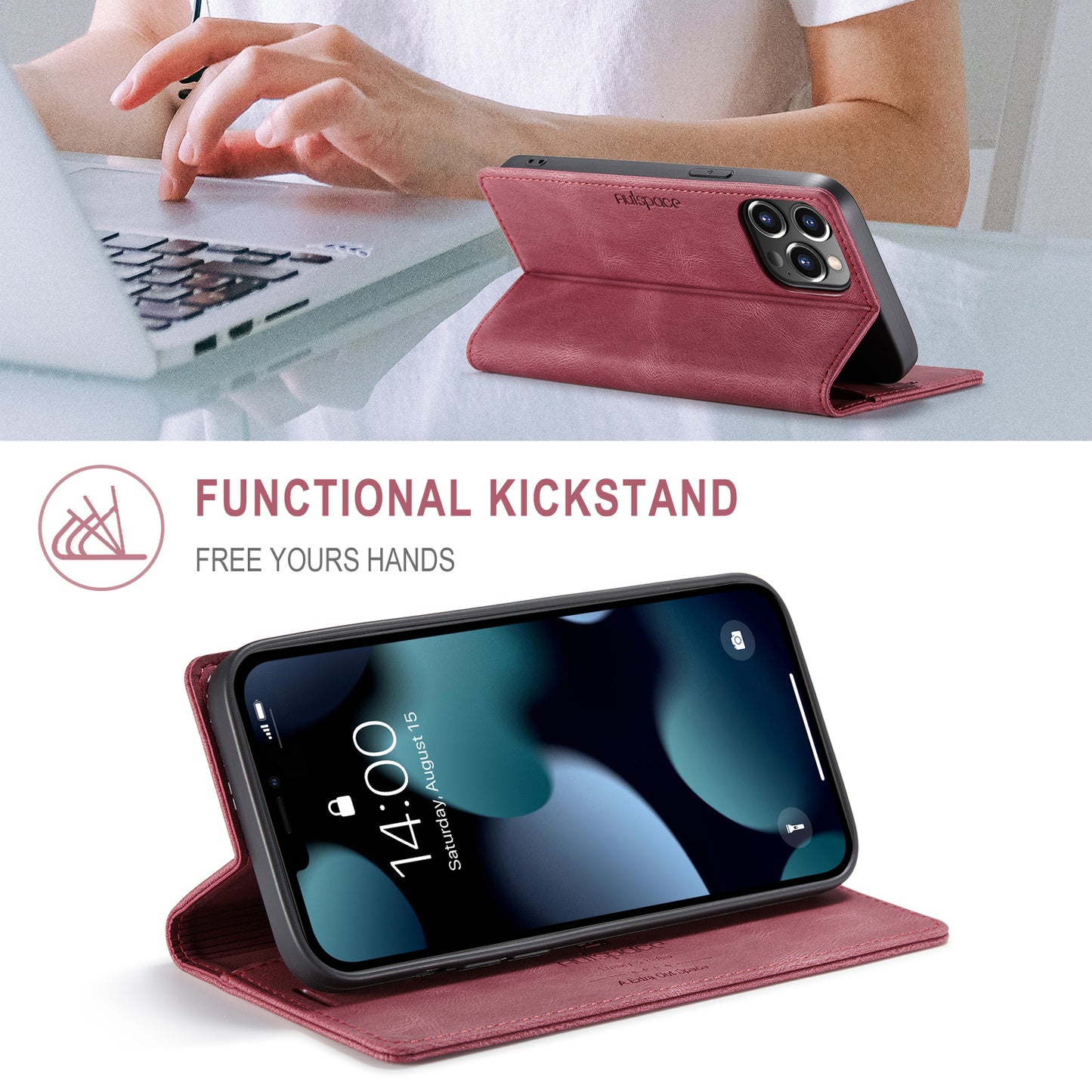AUTSPACE A01 Series Retro Matte Leather Wallet Case with RFID Blocking Stand Flip Magnetic Cover for iPhone 13 Pro Max 6.7 inch