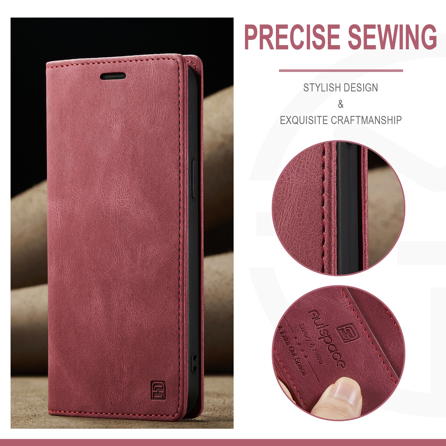 AUTSPACE A01 Series Retro Matte Leather Wallet Case with RFID Blocking Stand Flip Magnetic Cover for iPhone 13 Pro Max 6.7 inch