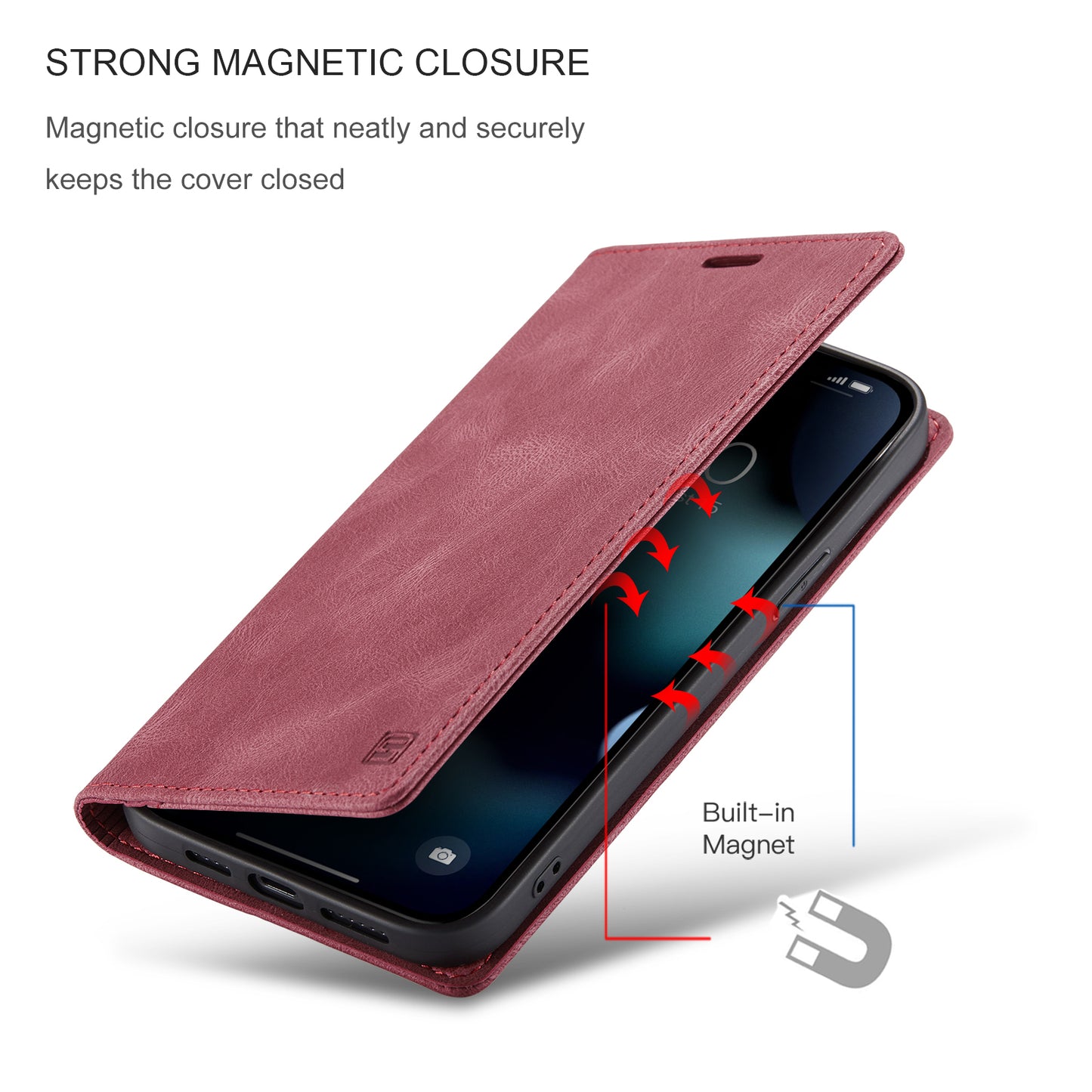 AUTSPACE A01 Series Retro Matte Leather Wallet Case with RFID Blocking Stand Flip Magnetic Cover for iPhone 13 Pro Max 6.7 inch