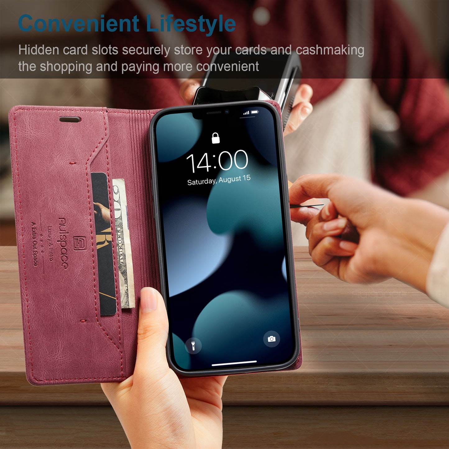 AUTSPACE A01 Series Retro Matte Leather Wallet Case with RFID Blocking Stand Flip Magnetic Cover for iPhone 13 Pro Max 6.7 inch