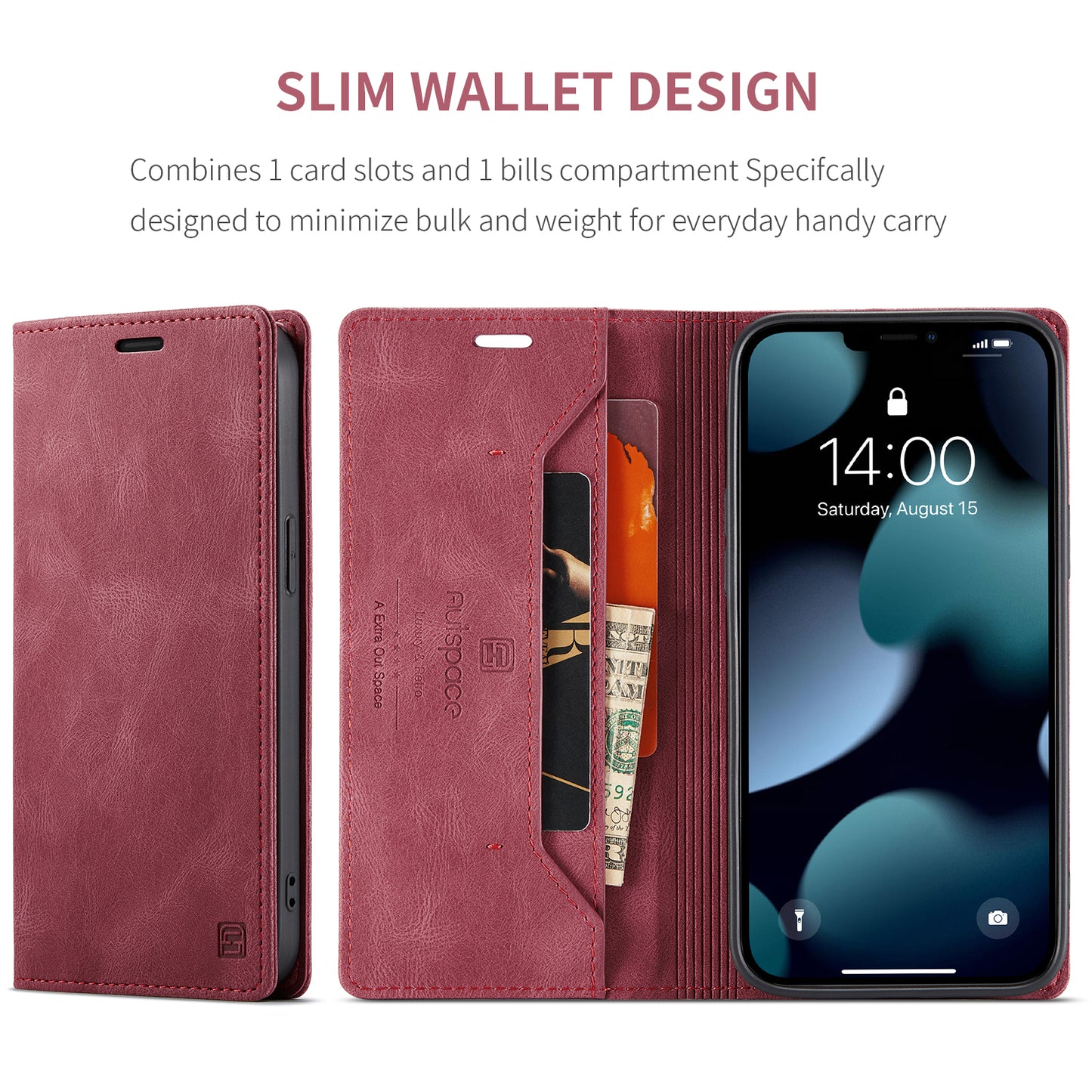 AUTSPACE A01 Series Retro Matte Leather Wallet Case with RFID Blocking Stand Flip Magnetic Cover for iPhone 13 Pro Max 6.7 inch