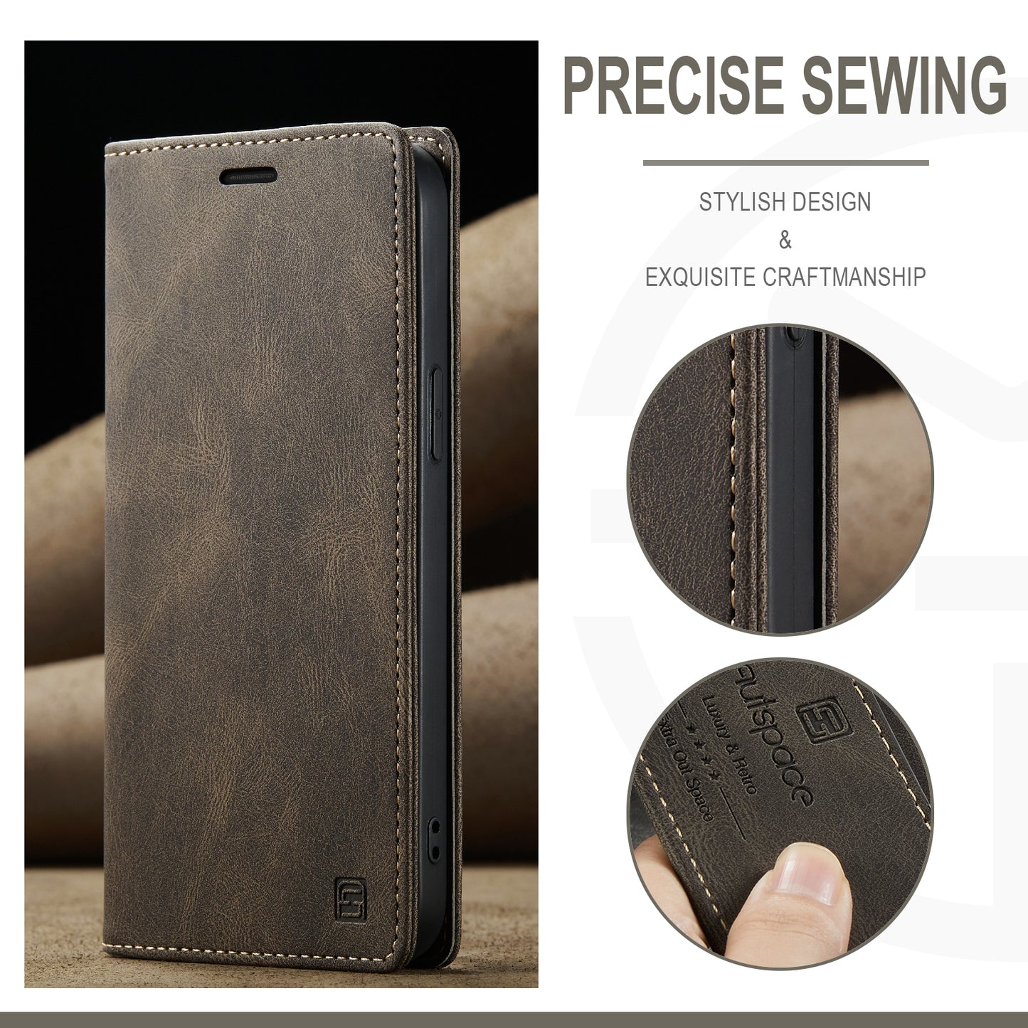 AUTSPACE A01 Series Retro Matte Leather Wallet Case with RFID Blocking Stand Flip Magnetic Cover for iPhone 13 Pro Max 6.7 inch