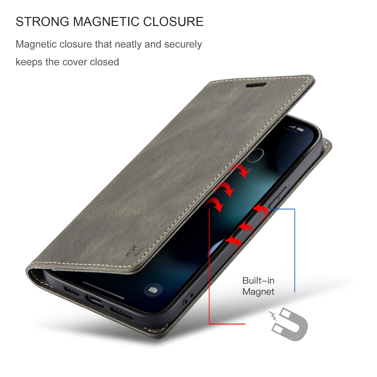 AUTSPACE A01 Series Retro Matte Leather Wallet Case with RFID Blocking Stand Flip Magnetic Cover for iPhone 13 Pro Max 6.7 inch
