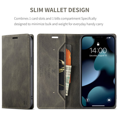 AUTSPACE A01 Series Retro Matte Leather Wallet Case with RFID Blocking Stand Flip Magnetic Cover for iPhone 13 Pro Max 6.7 inch
