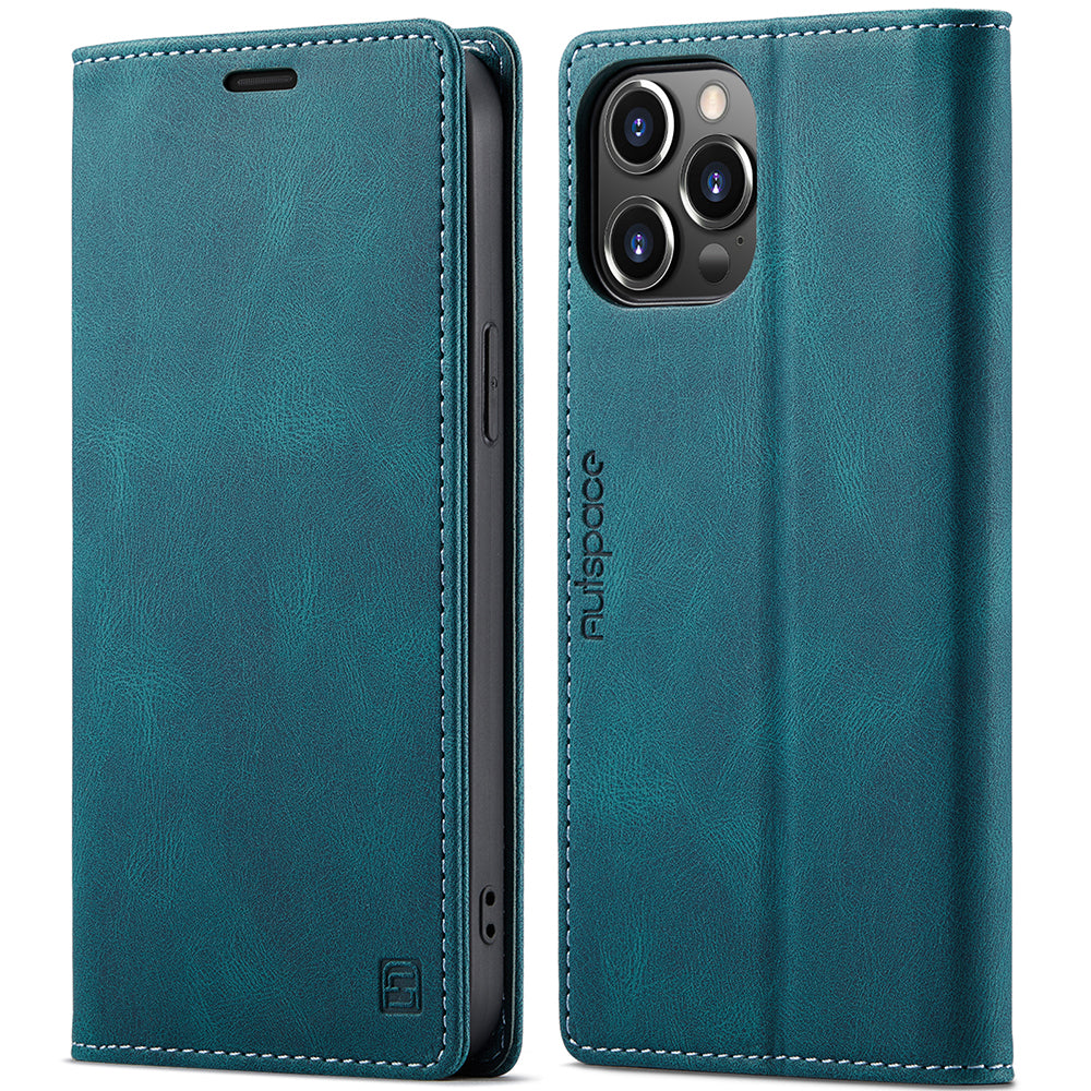 AUTSPACE A01 Series Retro Matte Leather Wallet Case with RFID Blocking Stand Flip Magnetic Cover for iPhone 13 Pro Max 6.7 inch