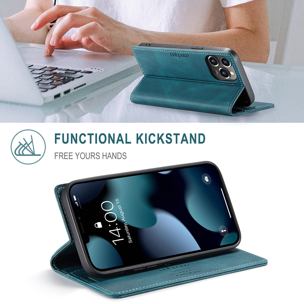 AUTSPACE A01 Series Retro Matte Leather Wallet Case with RFID Blocking Stand Flip Magnetic Cover for iPhone 13 Pro Max 6.7 inch