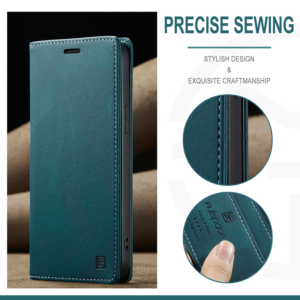 AUTSPACE A01 Series Retro Matte Leather Wallet Case with RFID Blocking Stand Flip Magnetic Cover for iPhone 13 Pro Max 6.7 inch