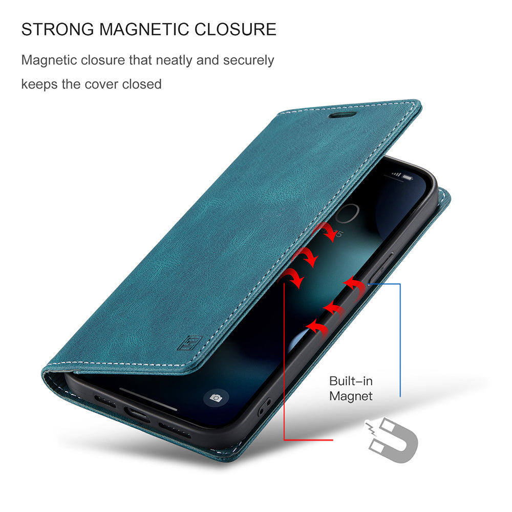 AUTSPACE A01 Series Retro Matte Leather Wallet Case with RFID Blocking Stand Flip Magnetic Cover for iPhone 13 Pro Max 6.7 inch