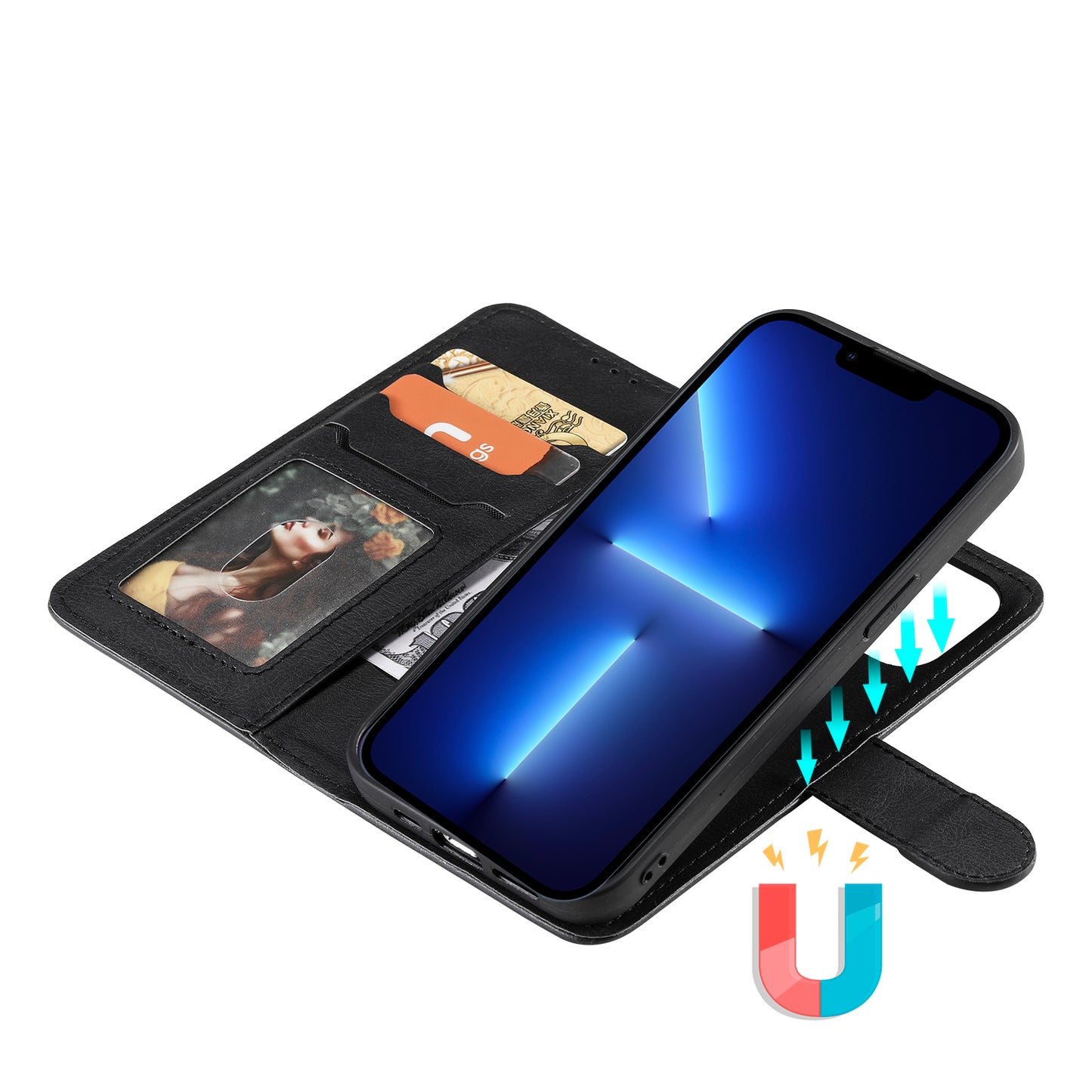 KT Leather Series-3 Detachable 2-in-1 Wallet Shockproof Magnetic Design Stand Leather Case for iPhone 13 Pro Max 6.7 inch