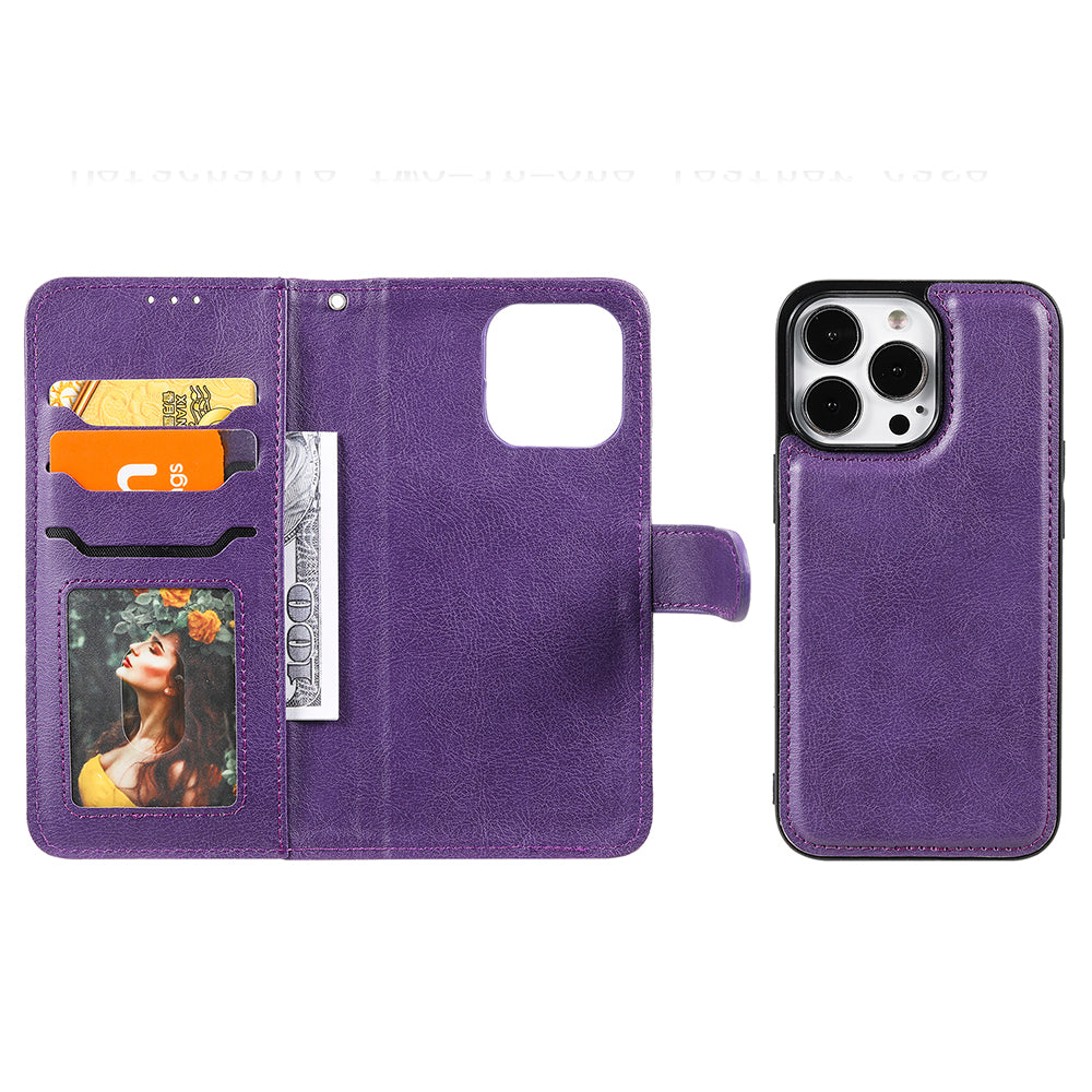 KT Leather Series-3 Detachable 2-in-1 Wallet Shockproof Magnetic Design Stand Leather Case for iPhone 13 Pro Max 6.7 inch