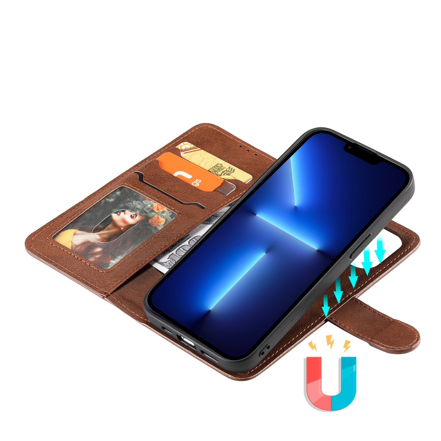 KT Leather Series-3 Detachable 2-in-1 Wallet Shockproof Magnetic Design Stand Leather Case for iPhone 13 Pro Max 6.7 inch
